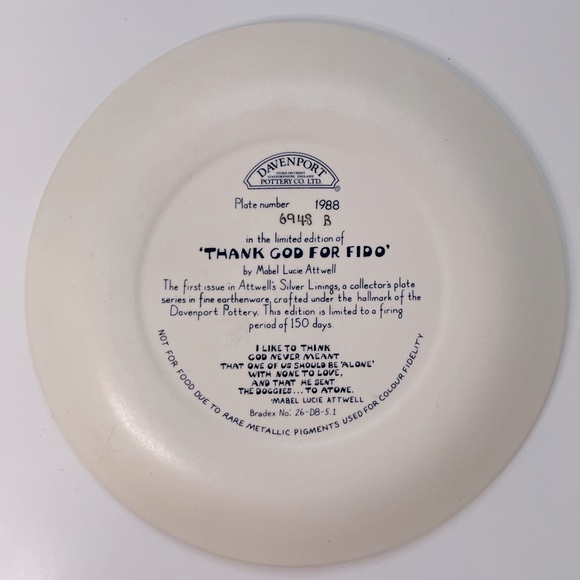 1988 Davenport Collector Plate Thank God For Fido By Mabel Lucie Attwell #6948B - Picture 5 of 5